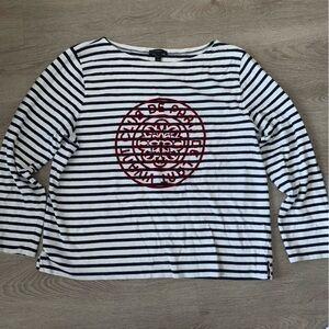 J. Crew White & Blue Striped French Nautical Long Sleeve Size XL